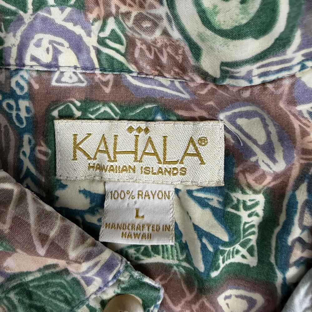 Kahala Shirt Mens Large Brown Green Hawaiian Aloha Camp Rayon Button Front - Picture 4 of 8